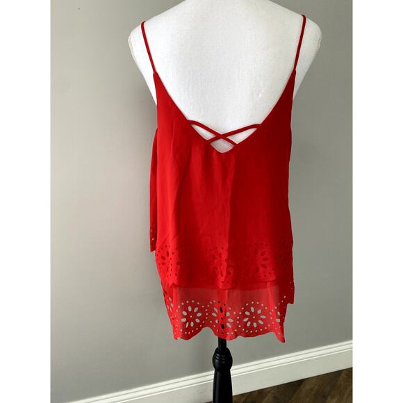 Myan Cherry Red Scallop Tank Top Sz L - Picture 3 of 6
